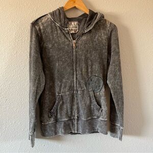Billabong Gray Acid Wash Surfer Patch Detail Zip-Up Hoodie Women’s Size Large